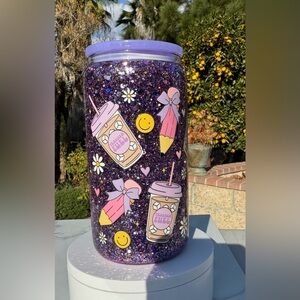 Teacher fuel pencils with bows glass snow globe 16oz